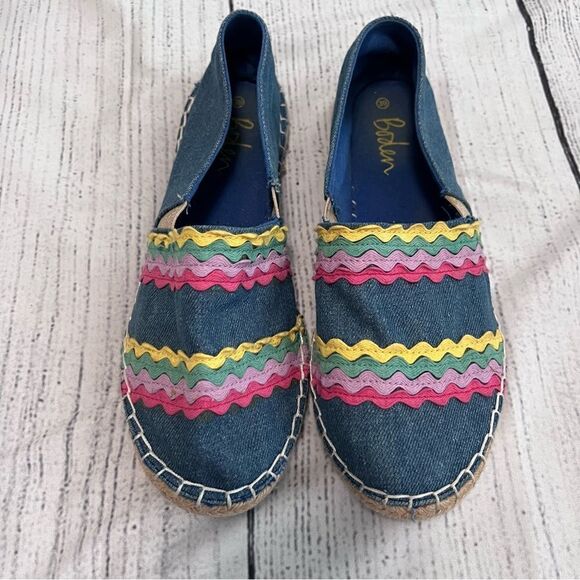 Boden Chambray Scallop Striped Espadrilles Size 8 - Picture 1 of 5